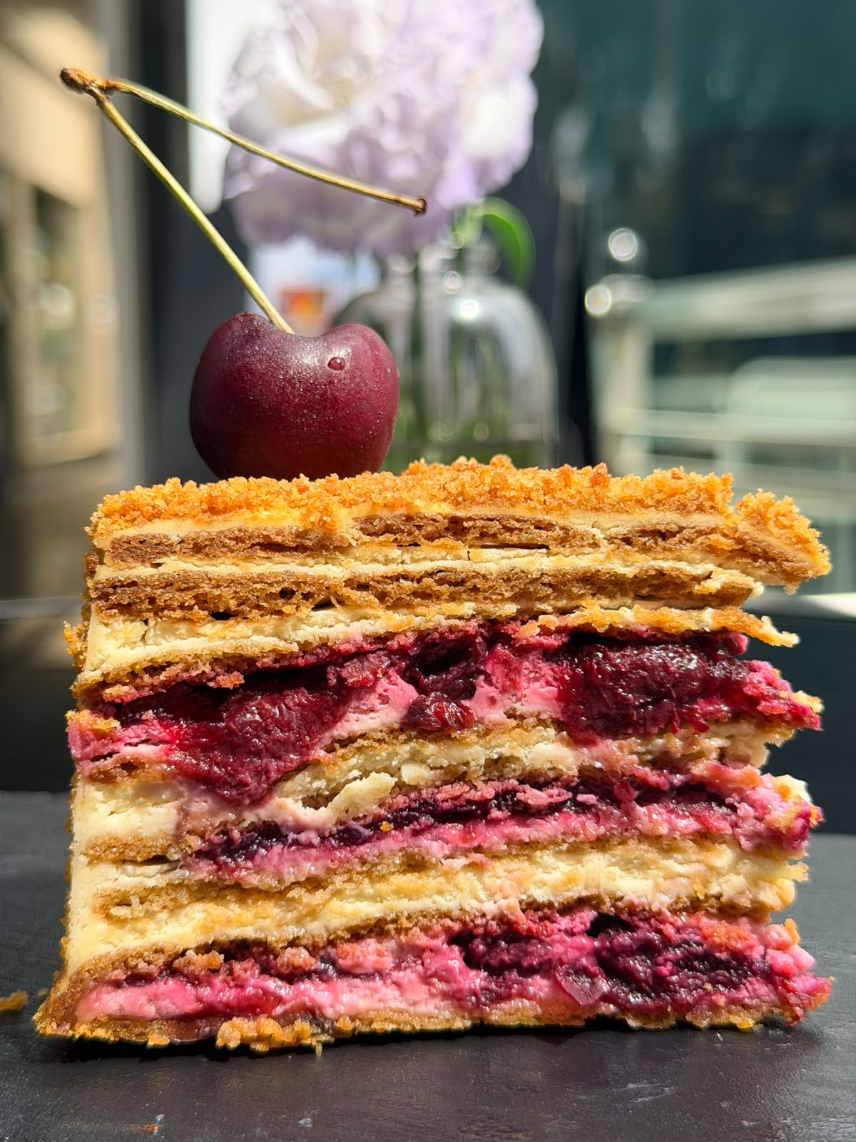 Cherry napoleon slice